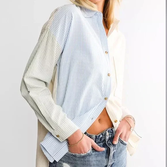 ACOA Striped Color Block Button Down Long Sleeved Shirt NWT From Buckle - Picture 15 of 16